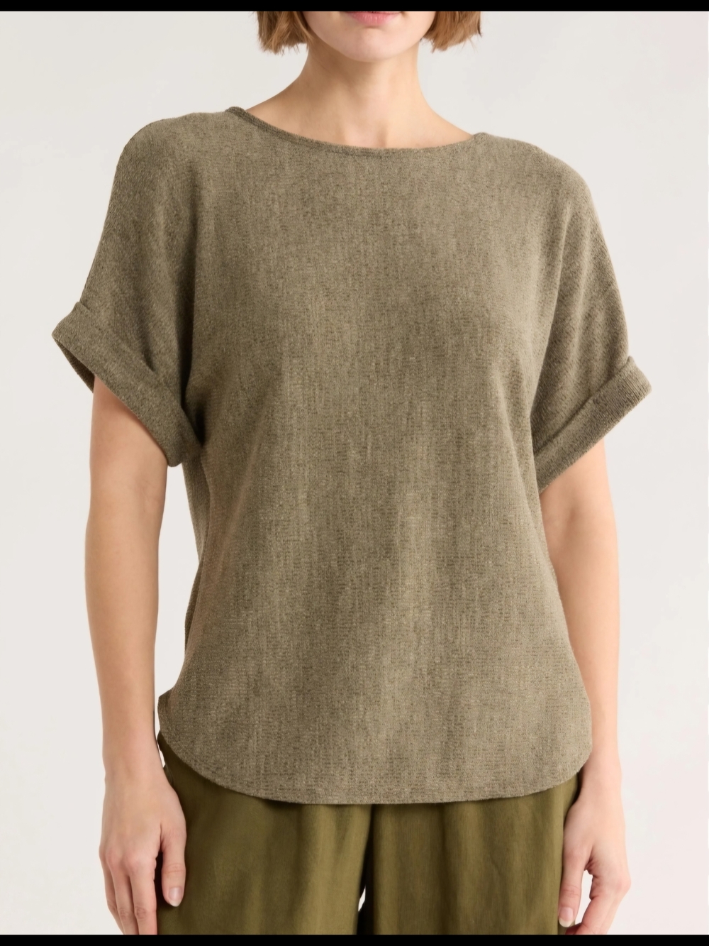 Max Studio Olive Short-Sleeve Knit Top